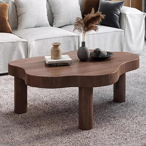 Miniatura 4 de Mesa de centro en forma de nube de madera maciza irregular, decoración de mesa auxiliar con 3 patas, bonita y moderna mesa auxiliar gruesa para sala