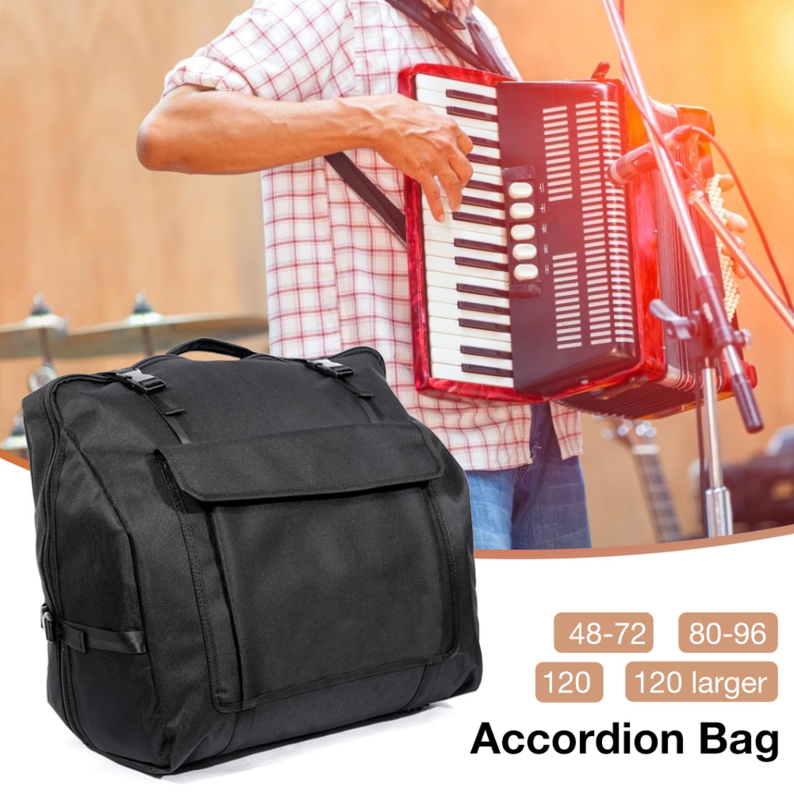 -Tasche – verstellbare -Aufbewahrungstasche, schützende Tragetasche für | Musiker, Gitarristen, Bassisten, Tontechniker, tragbare Instrumententasche, Zubehör, 120 x Accordion Bags, Se