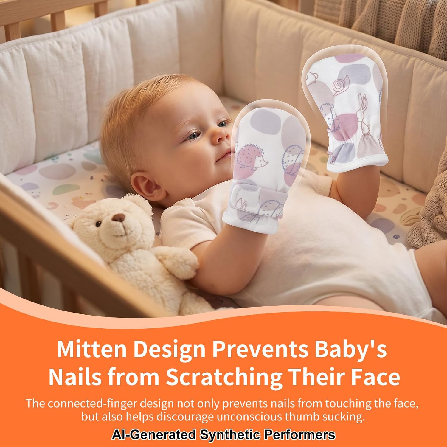 Anti-Scratch Baby Mittens, Stay-On Adjustable with Hook & Loop