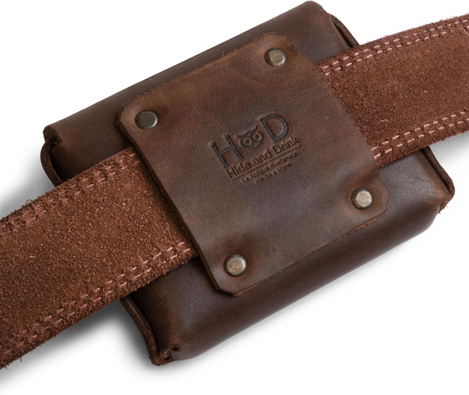 Hide & Drink, Thick Leather Riveted Horizontal Waist Wallet, Holds Up to 12 Cards Plus Folded Bills Coin Holder Organizer, Handmade, Bourbon Brown - Image 3