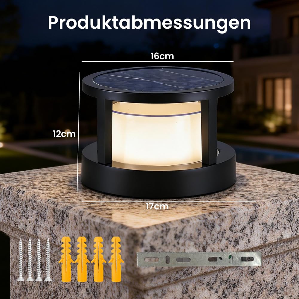 Sockelleuchte Außen Solar, Solar Pfostenleuchte mit Bewegungserkennung & Fernbedienung, φ16CM Außen Sol-ar Pollerleuchte, Wetterfeste LED Pollerleuchte für Gartenwege, Schwarz