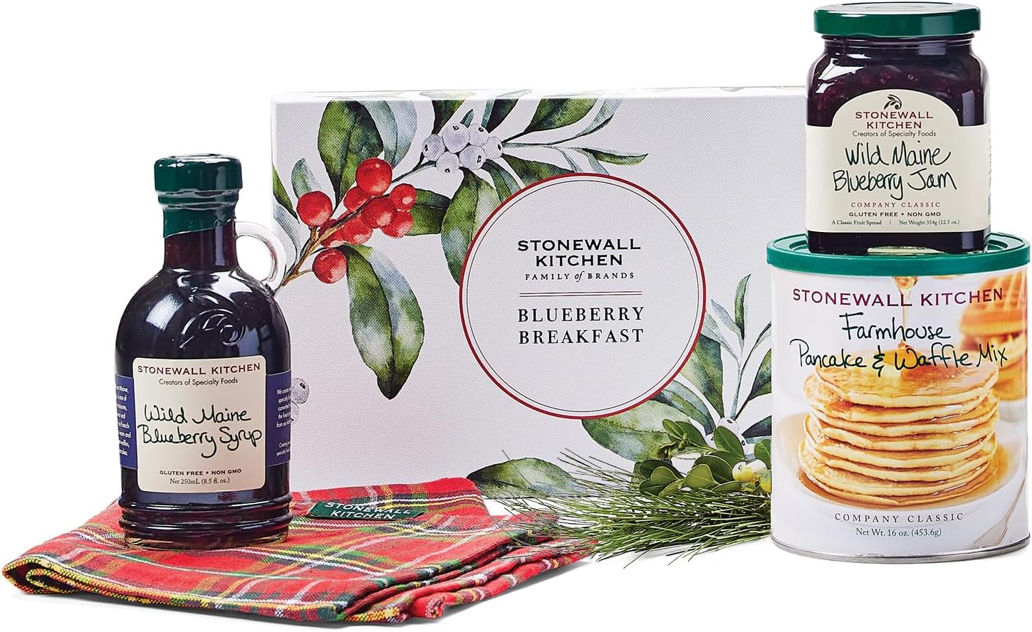 Stonewall Kitchen 4 Piece Holiday Blueberry Breakfast Gift Set and Gift Box