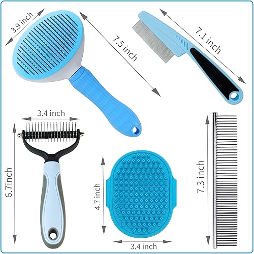 Miniatura 2 de Kit de aseo 5 en 1 para perros, cepillo para perros de pelo largo, cepillo para gatos de interior, cepillo para despellizar, rastrillo para pelos y