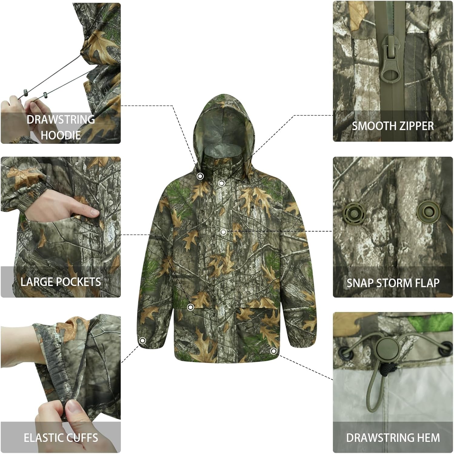 Rain Suits for Men Waterproof - Rain Jacket Pants Adults Rain Gear Lightweight Raincoat with Hood Hunting Camo - Image 4