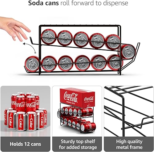 Miniatura 4 de Sorbus Soda - Dispensador y organizador de bebidas para 12 latas estándar de 12 onzas, compatible con refrigerador (1 paquete, negro)
