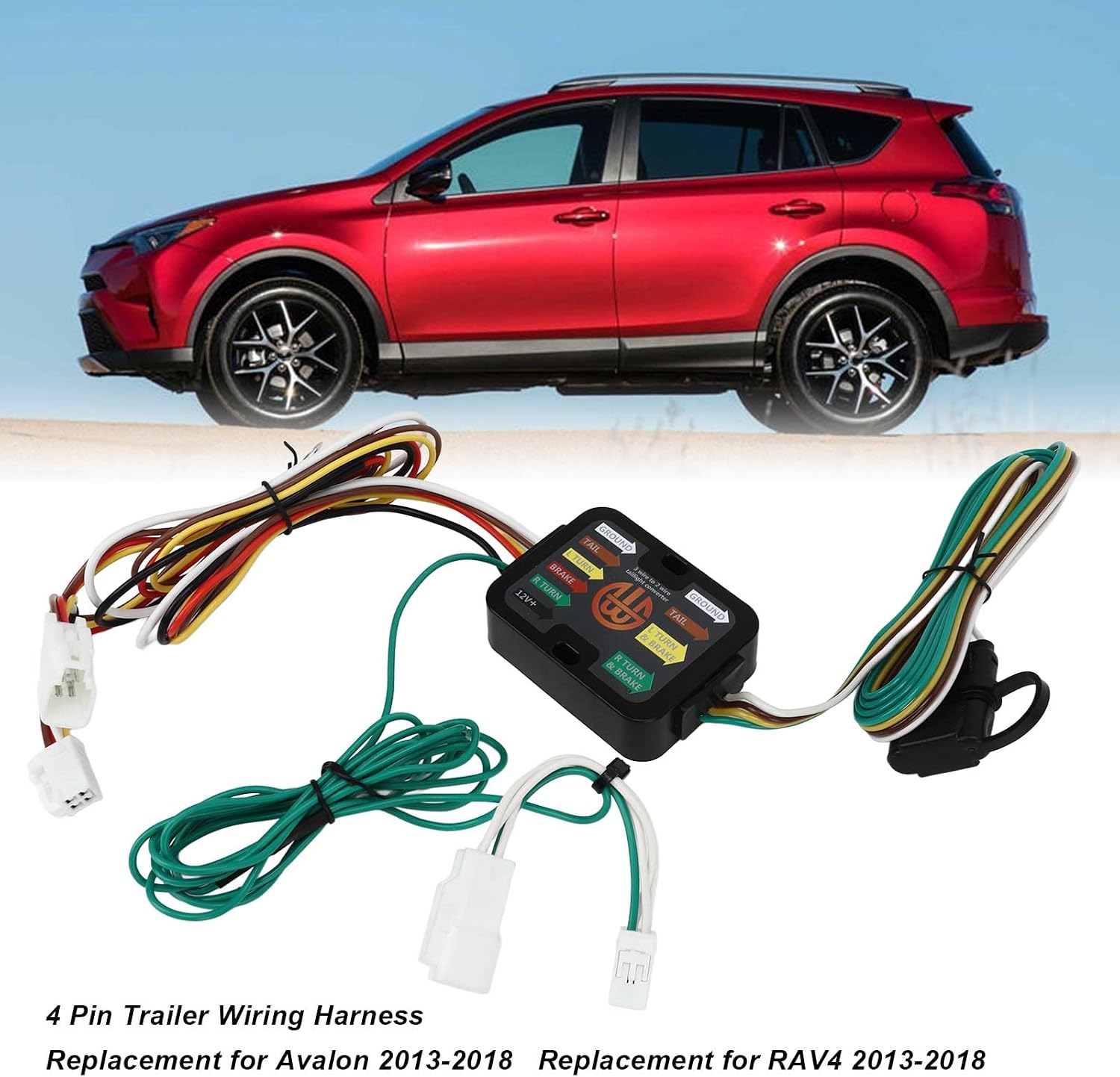 Vehicle Side 4 Pin Trailer Wiring Harness Replacement for Avalon and Rav 4 2013 to 2018, Trailer Wiring Harness Kit 4 Pin