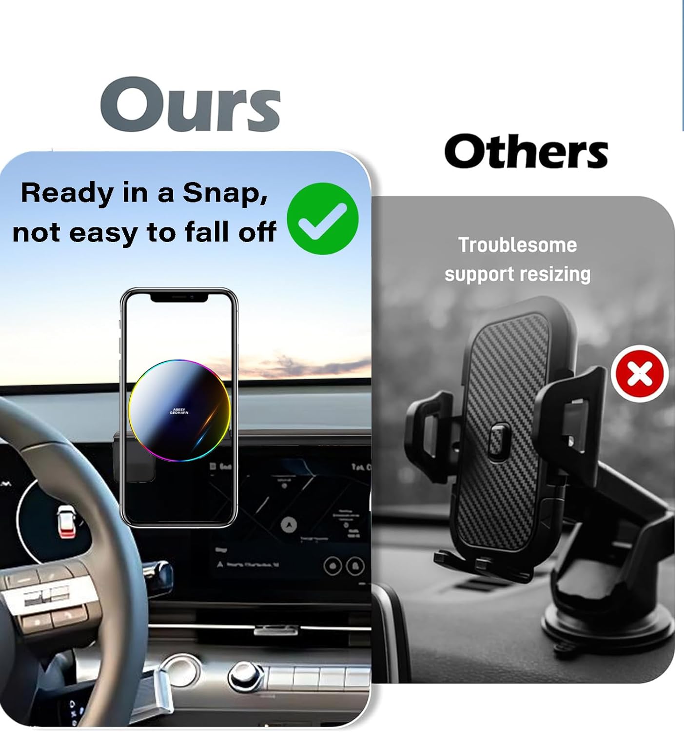 Car Phone Holder for 2024 2025 2026 Hyundai Kona/Kona EV Electric Accessories 15W Fast Wireless Charger Screen Fixed Clip HandsFree Cell Phone Mount 360° Rotation (12.3 Inch)