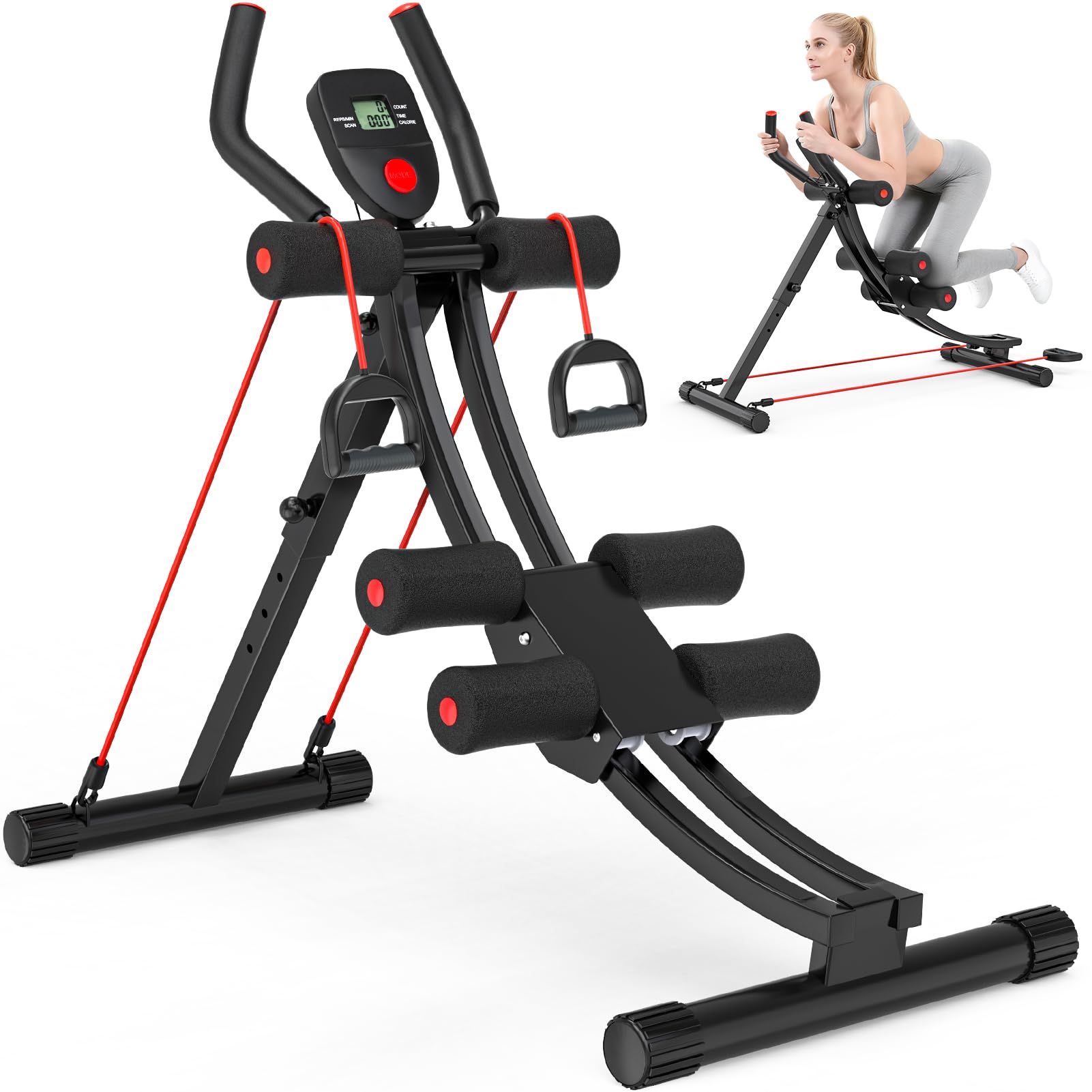 Ab Machine, Adjustable Ab Workout Equipment for Home Gym, Foldable Ab Trainer Machine, Strength Training Exercise Equipment, Core & Ab Trainer Machine for Body Shaping