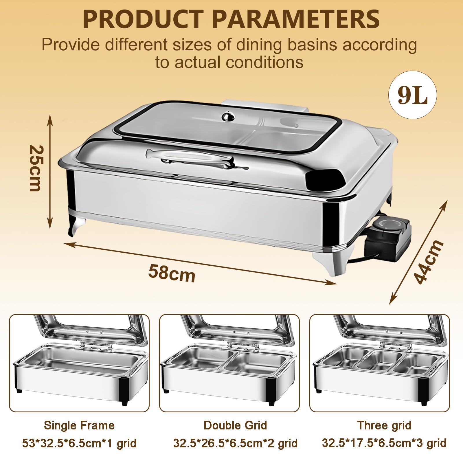 Scaldavivande Elettrico Jago Per Buffet | 2 Contenitori Da 2,5L | Temperatura Regolabile 40-85°C | Acciaio Inossidabile - Foto 4