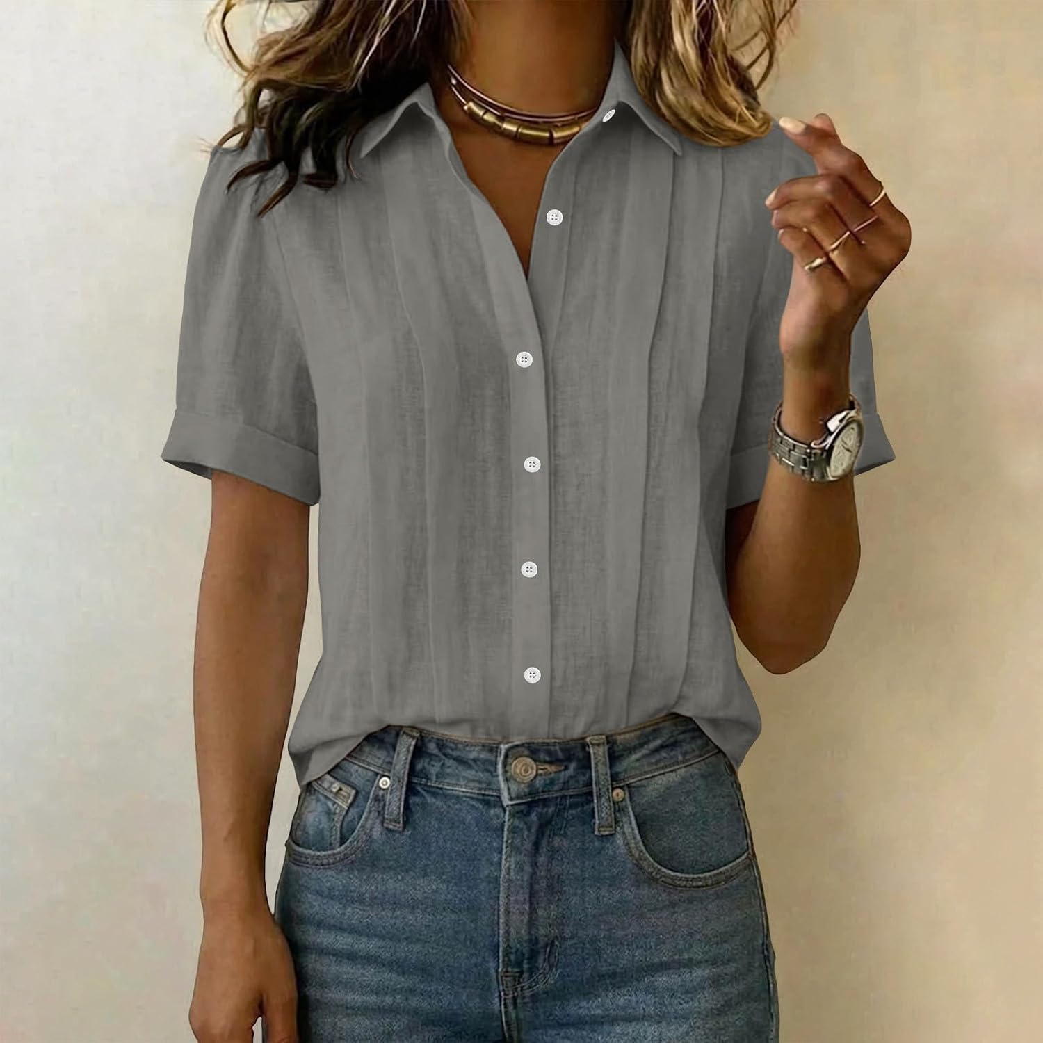 Womens Button Down Shirts Summer Tops Casual Linen | Womens Summer Tops Casual Linen Cotton Tunic Blouse Short Sleeve V Neck Button Down Shirts Beach Vacation Tees