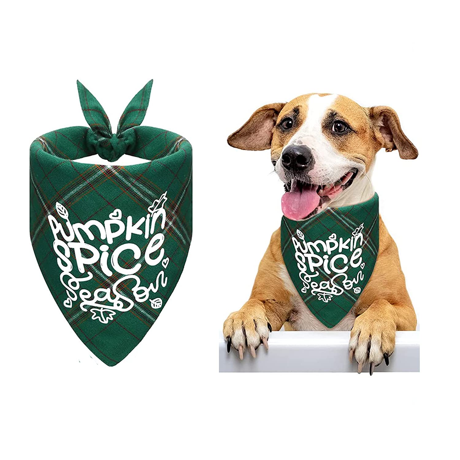 Thanksgiving Dog Bandana Fall Plaid Bandanas Washable Cotton Plaid Dog Scarf Triangle Kerchief Dog Bibs (1pcs, Green)