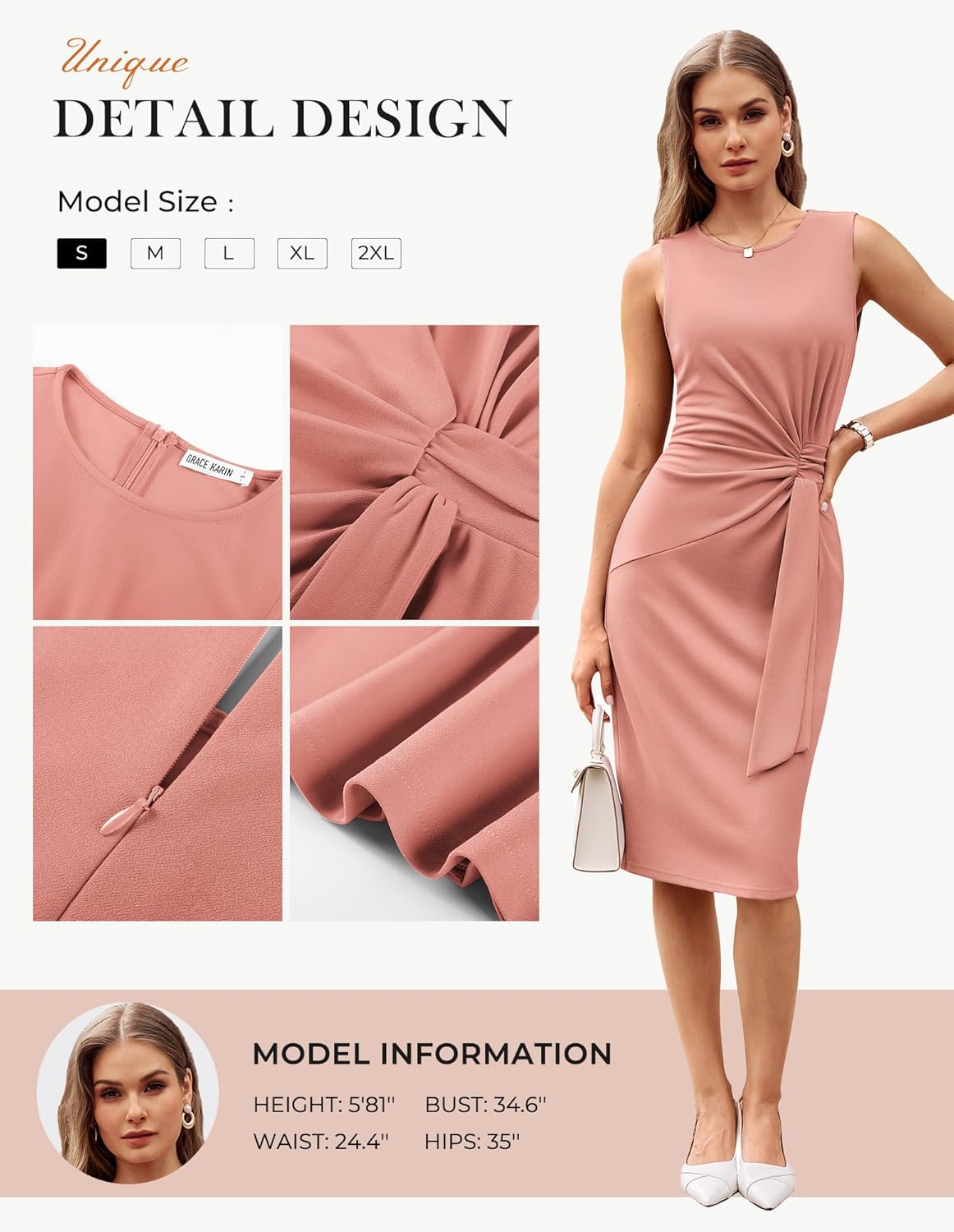 GRACE KARIN Women Work Dress,Bodycon Pencil Business Dresses,Sleeveless Cocktail Dresses Knee Length