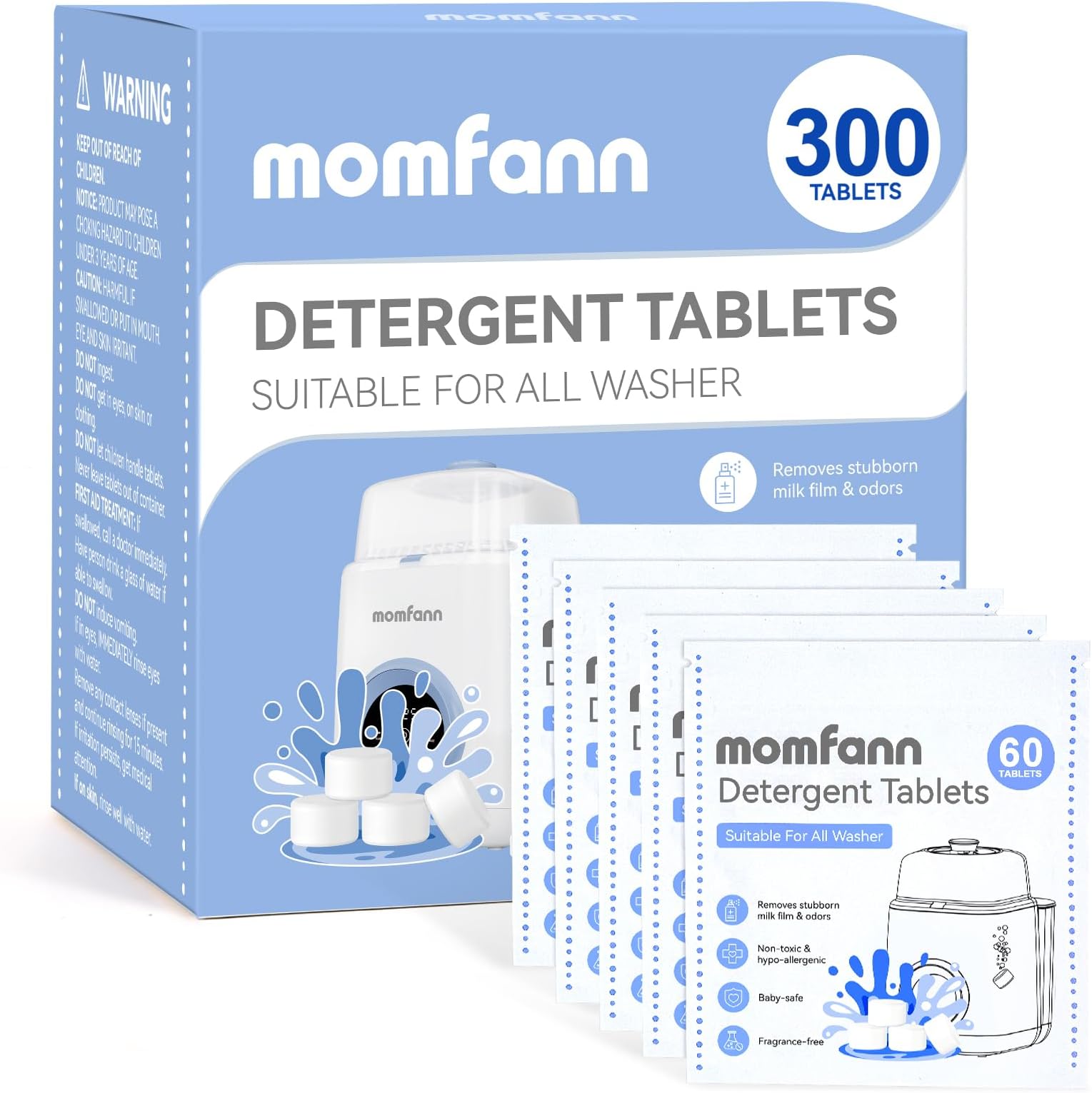 MOMFANN 300 Professional Deep Cleaning Detergent Tablets for All Baby Bottle Washers, Washer Tablets for Bottle Washer and Sterilizer and Dryer, Easy to Use