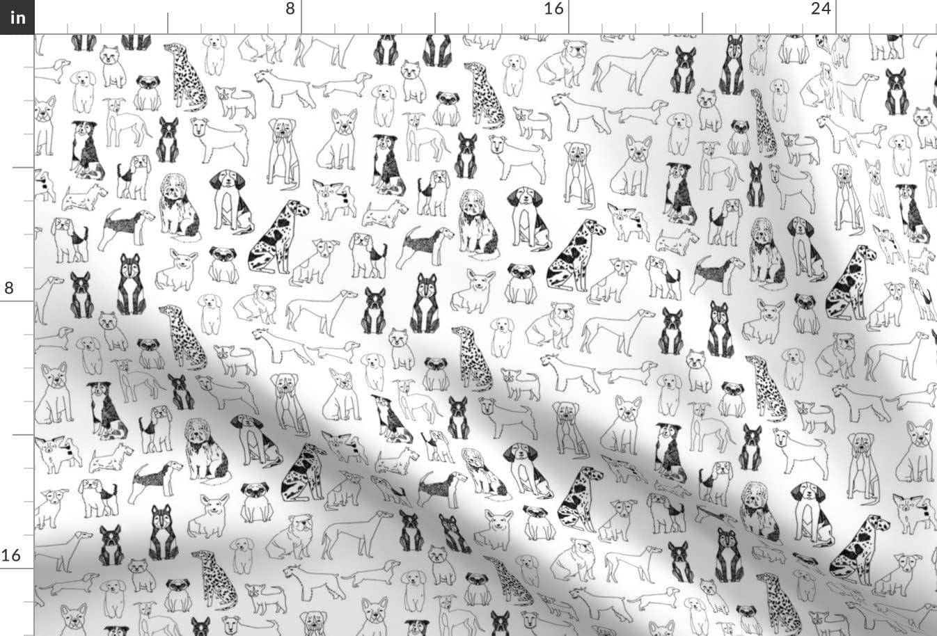 Spoonflower Fabric - Black White Dogs Ink Drawing Dalmatian Labrador Retriever Terrier St Printed on Upholstery Velvet Fabric Fat Quarter - Upholstery Home Decor Bottomweight Apparel