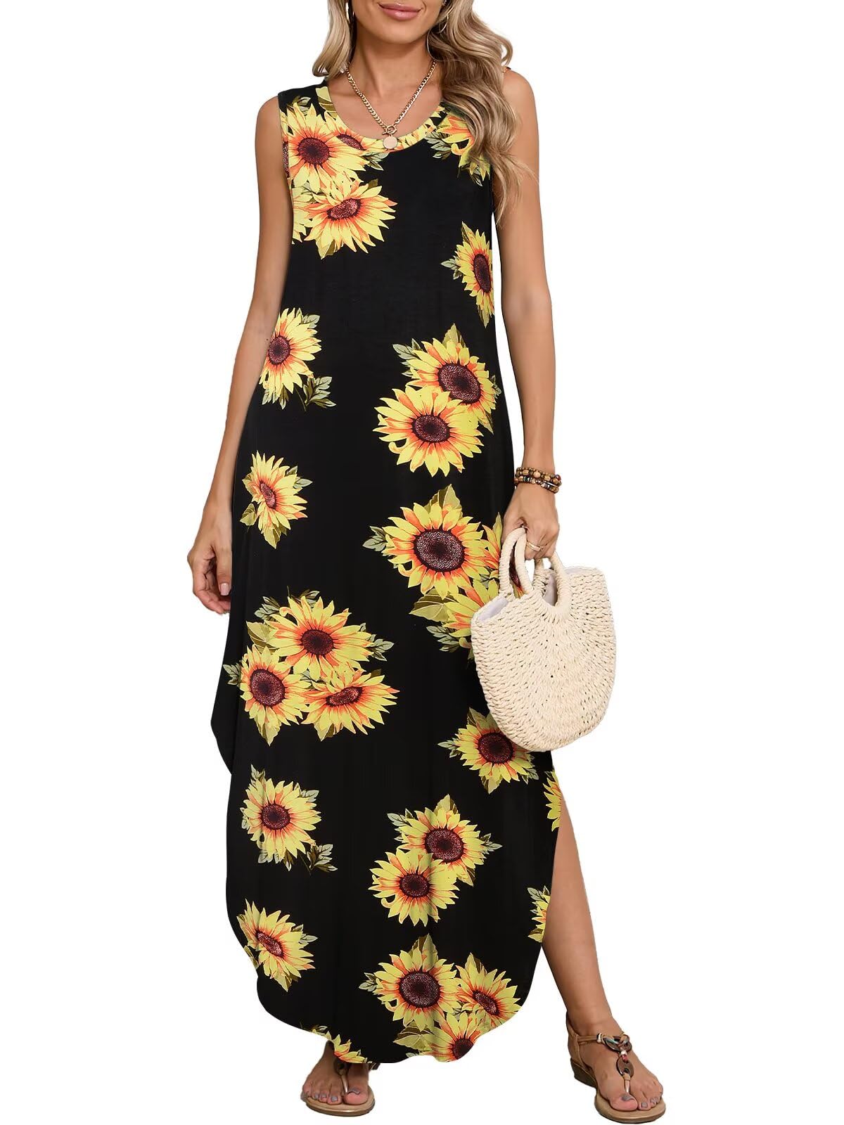 BELAROI Womens Plus Size Maxi Dress Sundress Summer Casual Sleeveless Scoop Neck Pockets Beach Swimsuit Coverup Loose Outfits