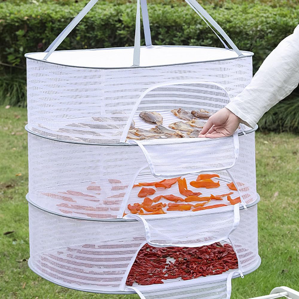 3-lagiges faltbares Trocknungsnetz mit Reißverschluss für Obst, getrocknete Blumen, Fisch, Kräuter und Kleidung