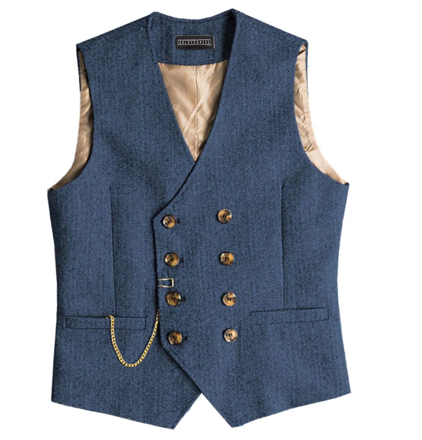 Solovedress Men's Bright Blue Classic Vintage Suit Waistcoat Double Breasted Suit Vest For Wedding And Party(,Xxxl)