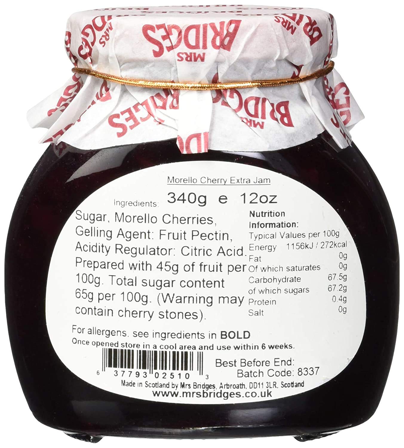 Mrs. Bridges of Scotland, Set of 2 Jars, Morello Cherry Preserves, Imported from Scotland, 12 Oz Each