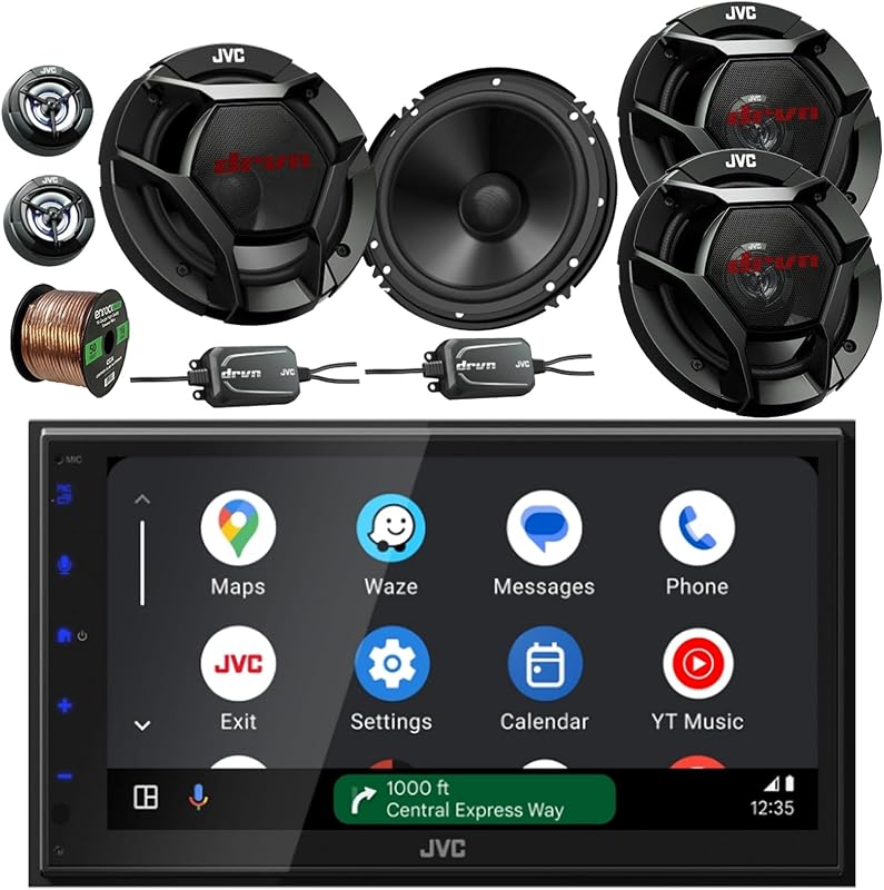 JVC KW-M690BW Receptor digital multimedia estéreo WiFi Bluetooth USB/MP3 con pantalla táctil de 6,8 pulgadas, 2 parlantes automotrices de 2 vías de 6,5 360 vatios máx., 2 parlantes de audio para automóvil de 2 vías de 6,5 300 vatios con cable