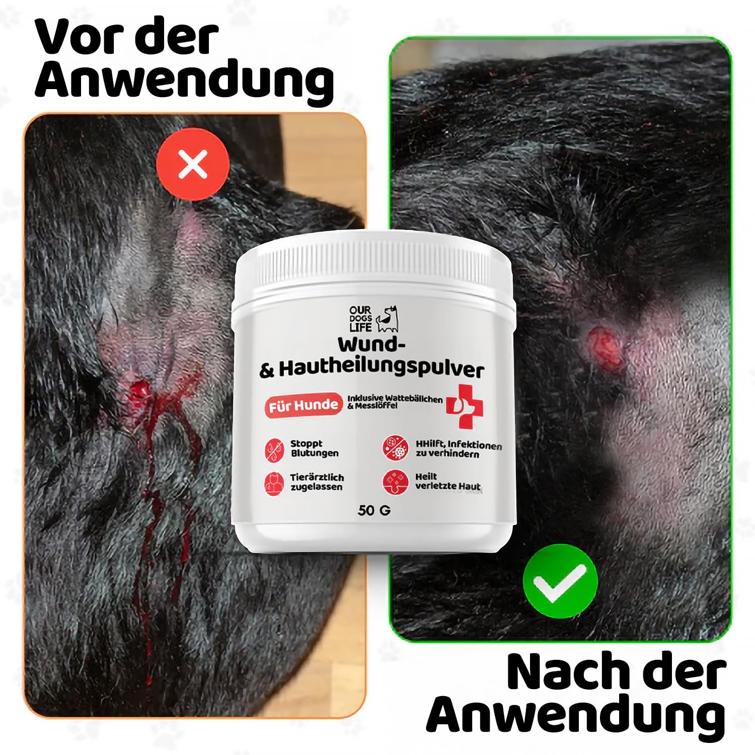 Wund- & Hautpuder für Hunde | Blutstillend & Heilungsfördernd | Tierärztlich getestet | Erste-Hilfe Wundpuder | Antibakteriell | DogsLife