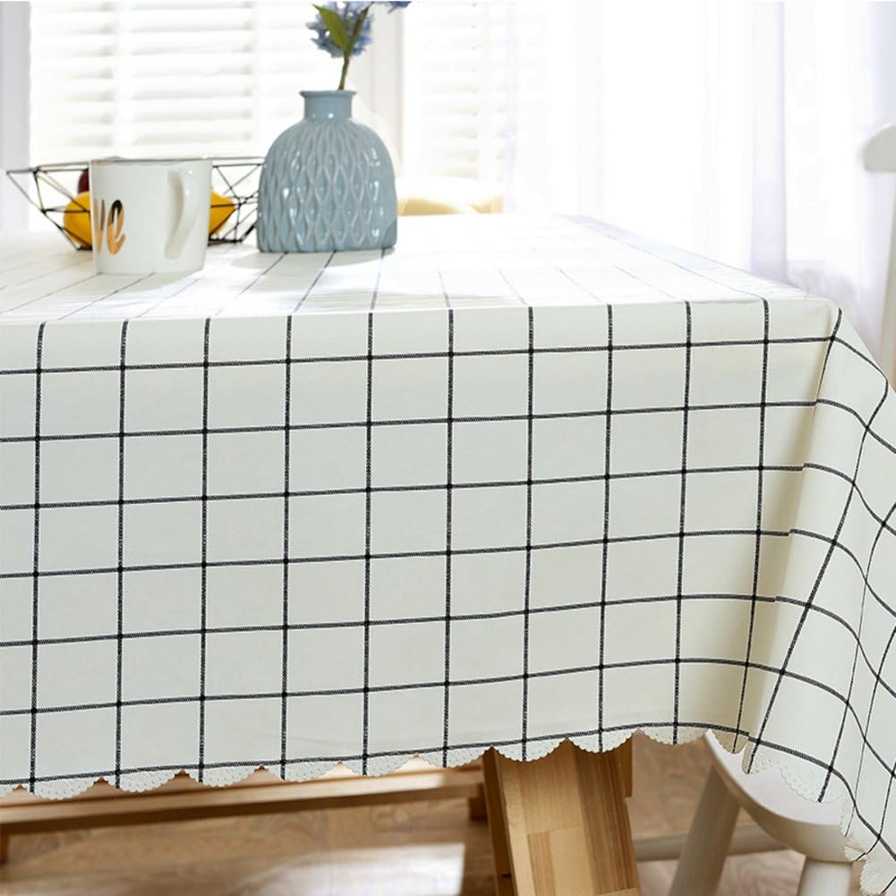 Family table,Grid tablecloth,Pvc table cloth,Waterproof table cloth,Anti-scalding Oil-proof Pastoral grid Tea table Rectangular table cloth Multiple colors White tablecloth-White 140x200cm(55x79inch)