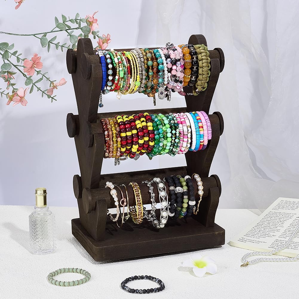PH PandaHall Two-Sided Wooden Bracelet Holder 360° Rotating Jewelry Display Stand Bangle Storage Rack with 6 Removable Holders Bracelets Organizer Stand for Retail Store Vendors Home Craft Showcase - Image 4