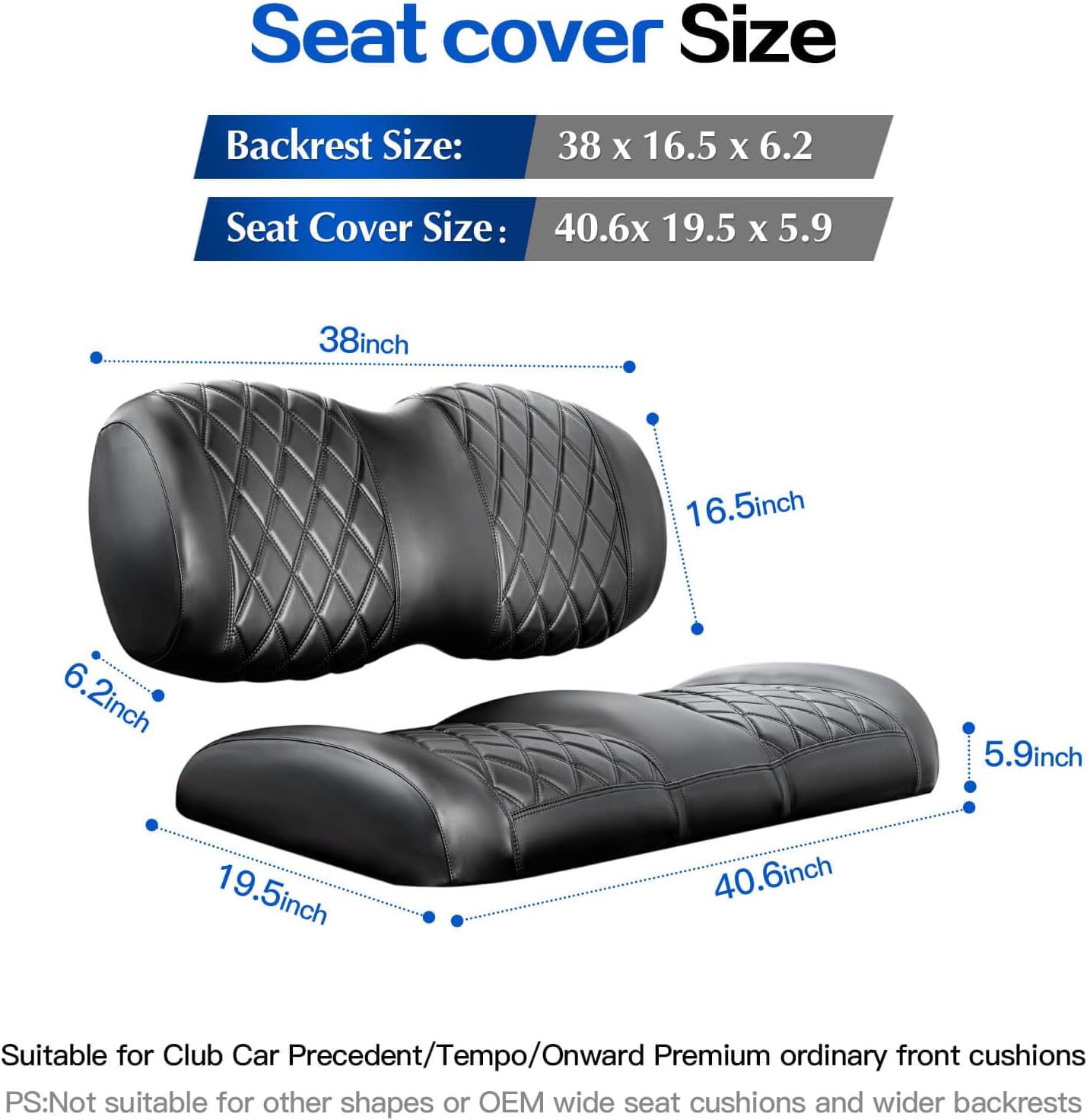 NOKINS Golf Cart P-P Diamond Leather seat Cover for it Club Car Precedent/Tempo/Onward Premium,No Stapler Required, Golf Cart Vinyl Replacement Seat Cover.Black