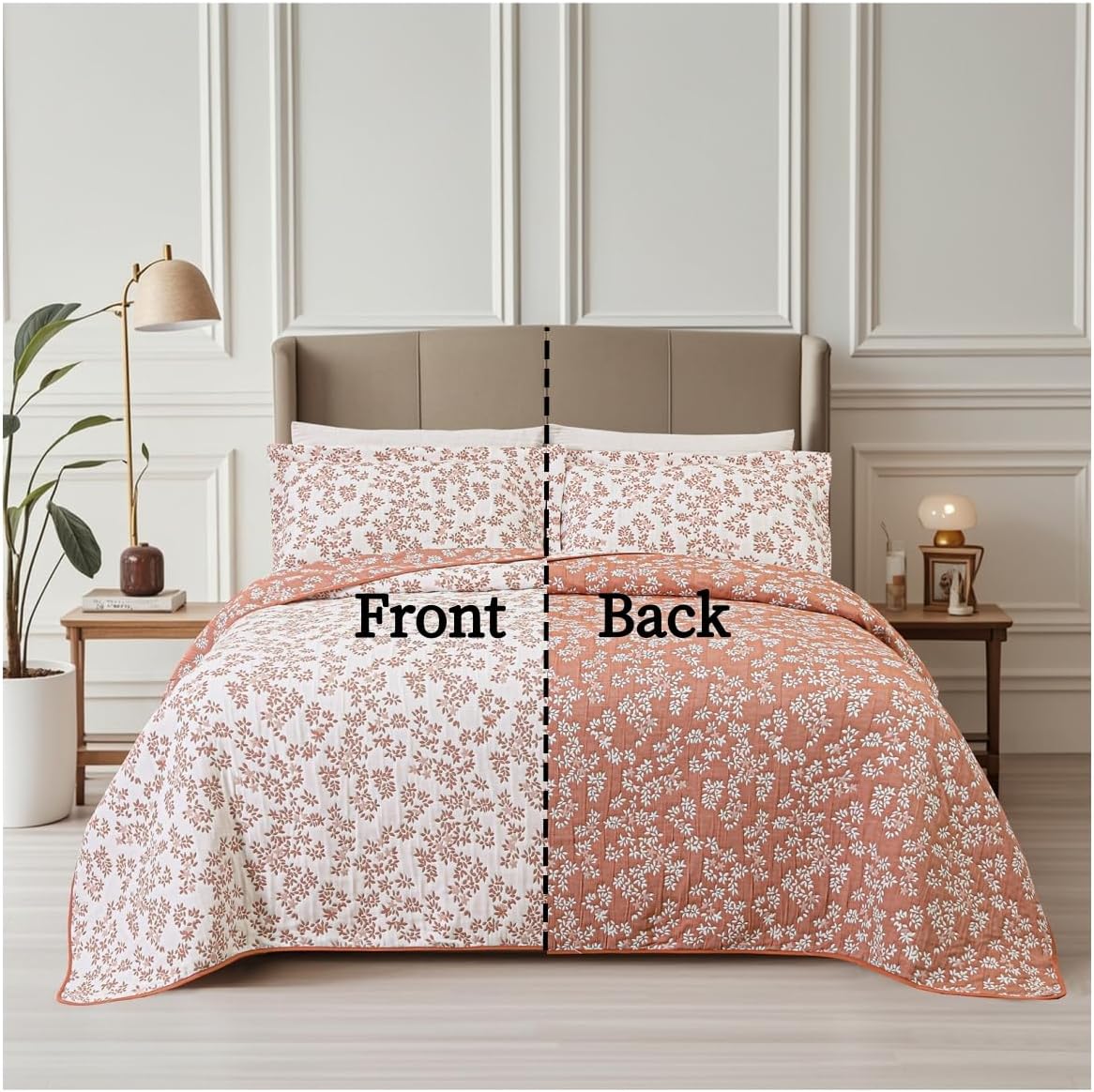 Marina Decoration Jacquard Embroidered Stitching Coverlet Bedspread Ultra Soft Bedding Solid 3 Piece Summer Quilt Set with 2 Quilted Shams, Pink Floral King Size