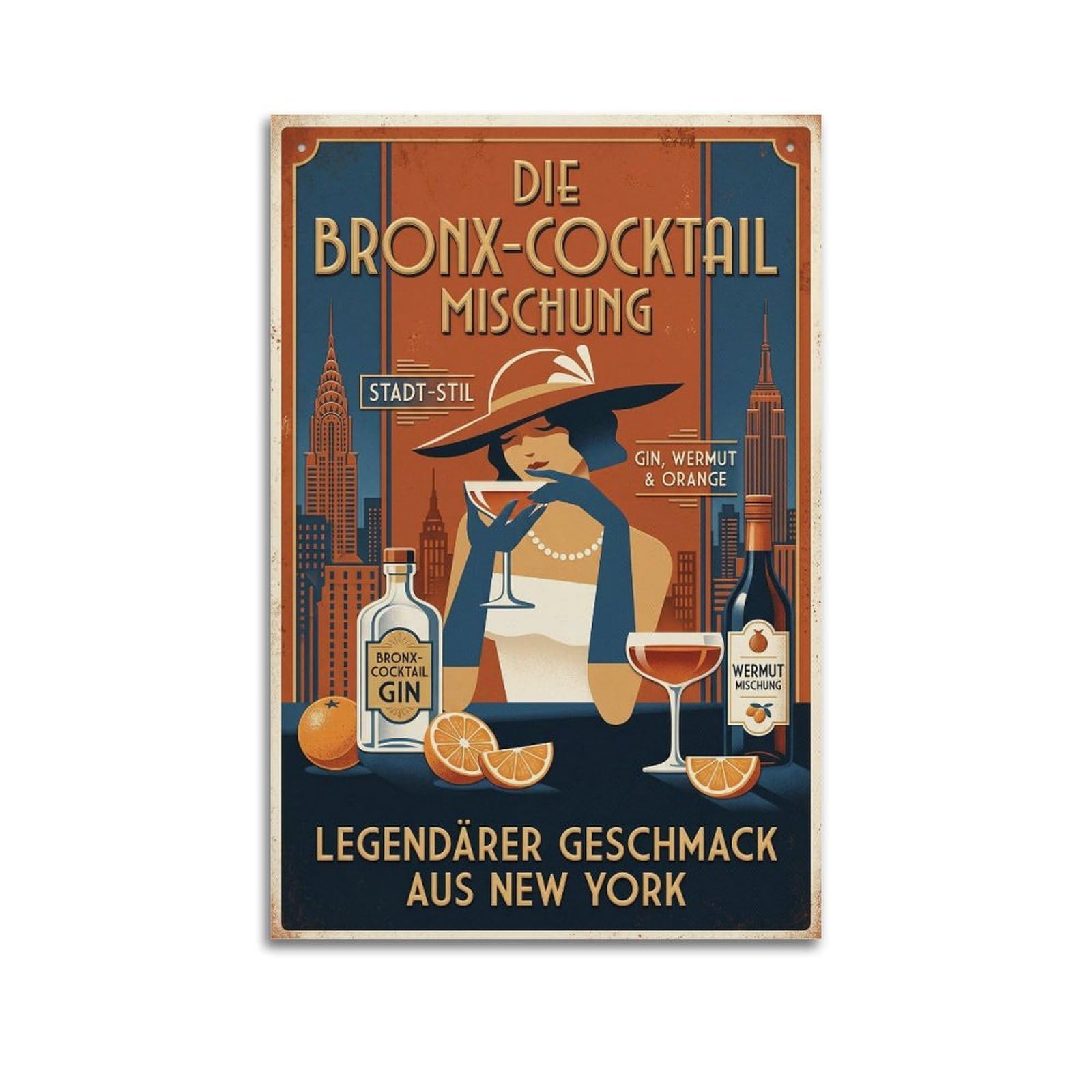 Xkuga Boys Unframe-Style Bronx Orange Gin Retro Cocktail Poster Lounge Menu Mixology Modern Decorative Canvas Prints - Ideal Wall Art For Family, Man Cave, Game Room, & Girls Bedroom 20X30inch(50X75cm)