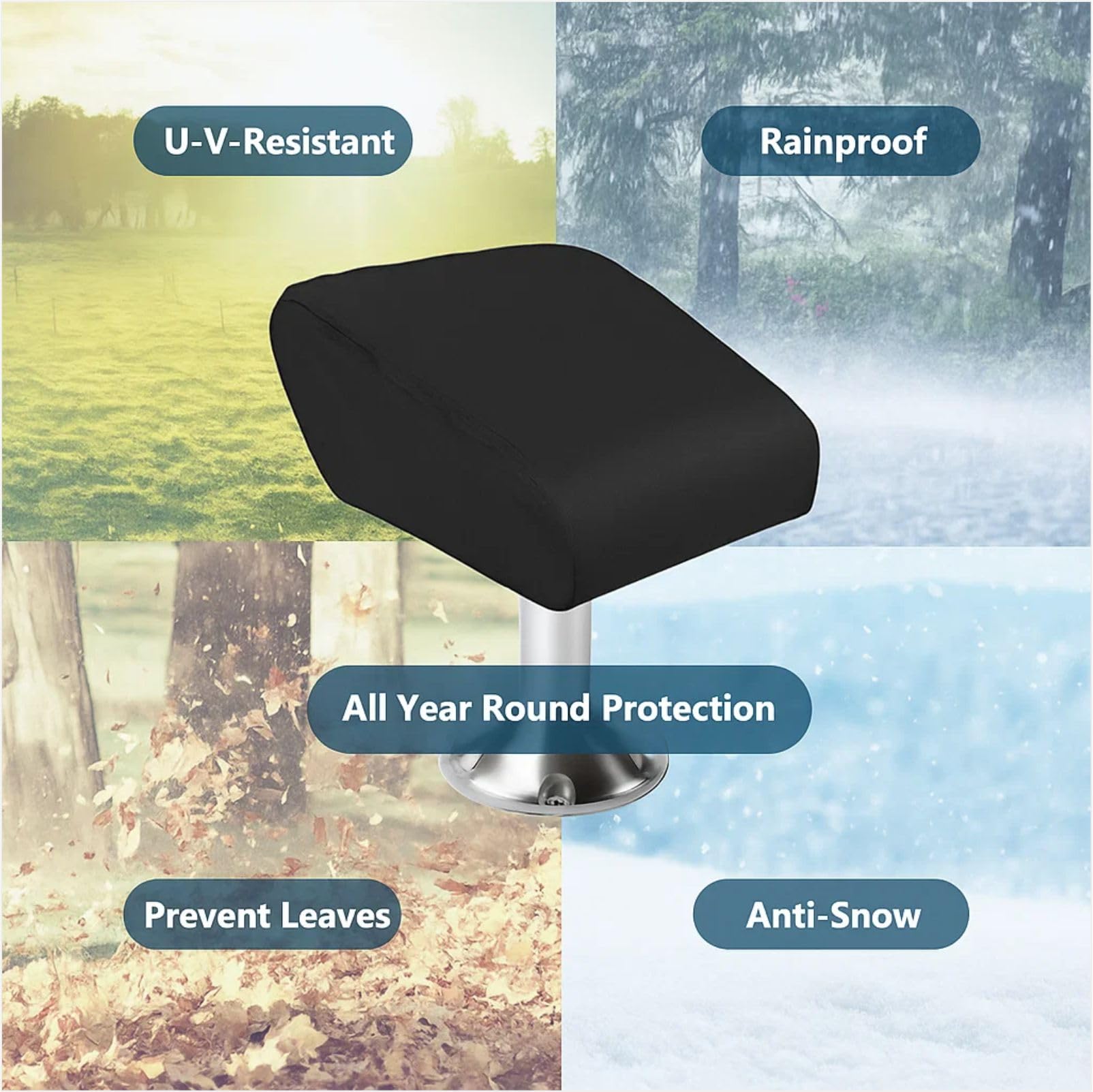 Housse de siège pliable pour bateau – Protection de siège pliable imperméable en toile 420D robuste résistante aux intempéries (noir)
