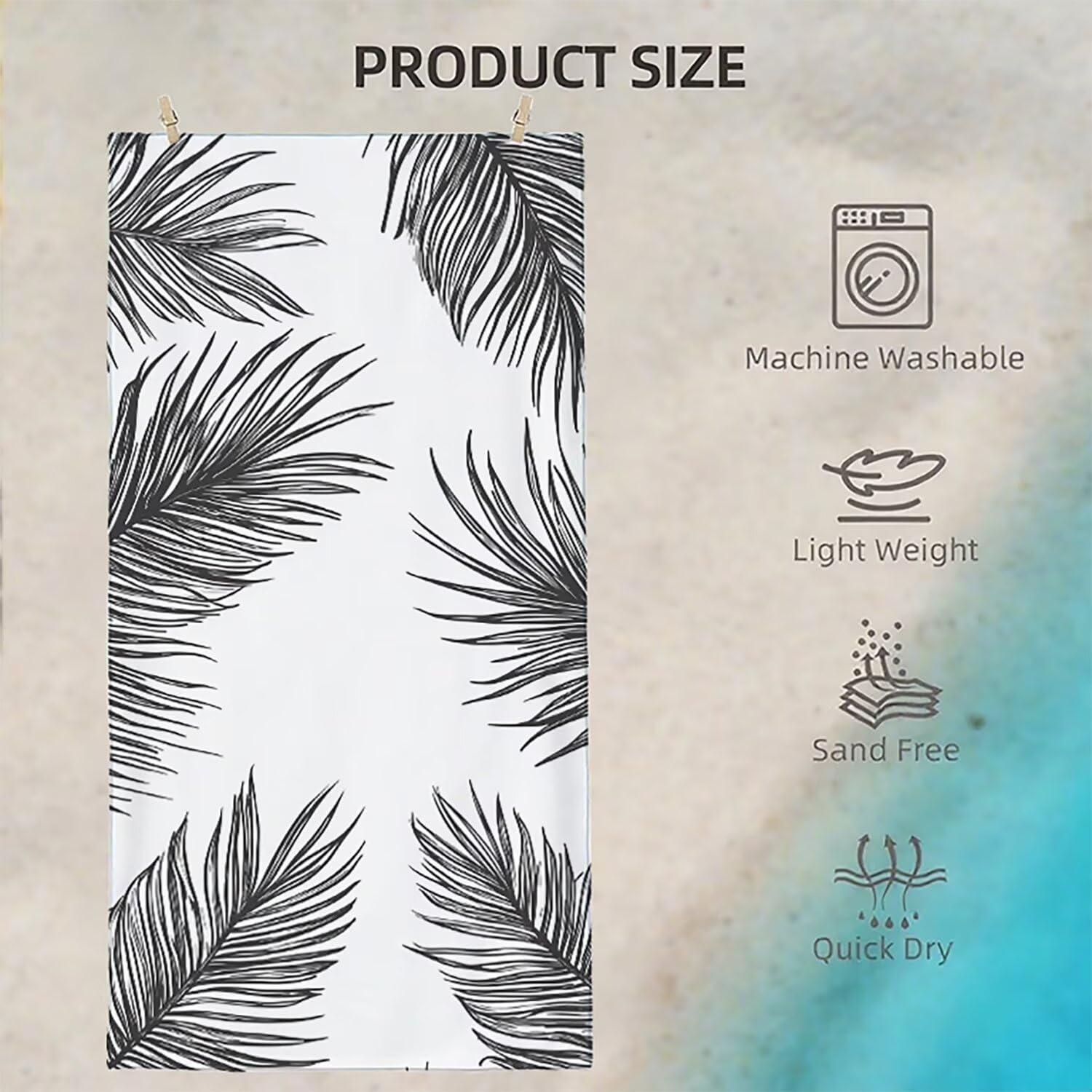 Mikrofaser Strandtuch Große 160x220, Saugfahig und Schnelltrocknendes Badetuch Praktisch und Leicht Sandfrei Badetuch Damen, Herren Ideal für Strand, Reise, Schwimmen (Schwarz und Weiß Anlage) E-553