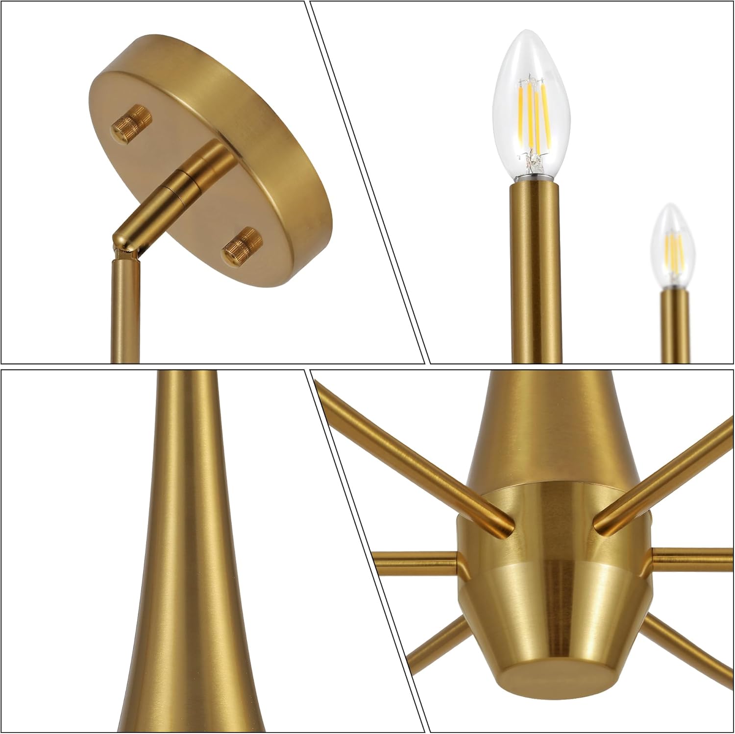 Gold Chandelier Light Fixture, 6-Light Modern Farmhouse Kitchen Chandeliers Over Table Hanging, Industrial Metal Chandeliers for Dining Room Entryway Bedroom Living Room Foyer Hallway