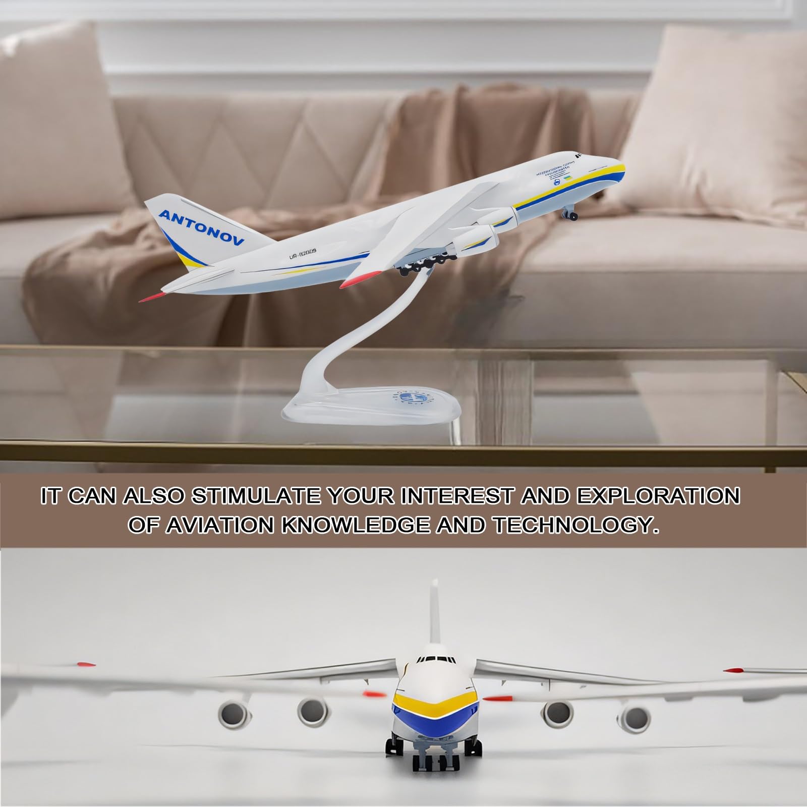 Aereo modello Antonov An-124 in scala 1:400 - Lega pressofusa ad alta precisione, livrea realistica dell'Ucraina e supporto espositivo | Decorazioni aeronautiche collezione for appassionati