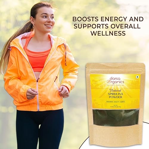 Miniatura 7 de Darsa Organics Espirulina en polvo natural de 4 onzas  Superalimento vegano puro, alto en proteínas, antioxidantes y nutrientes para apoyo