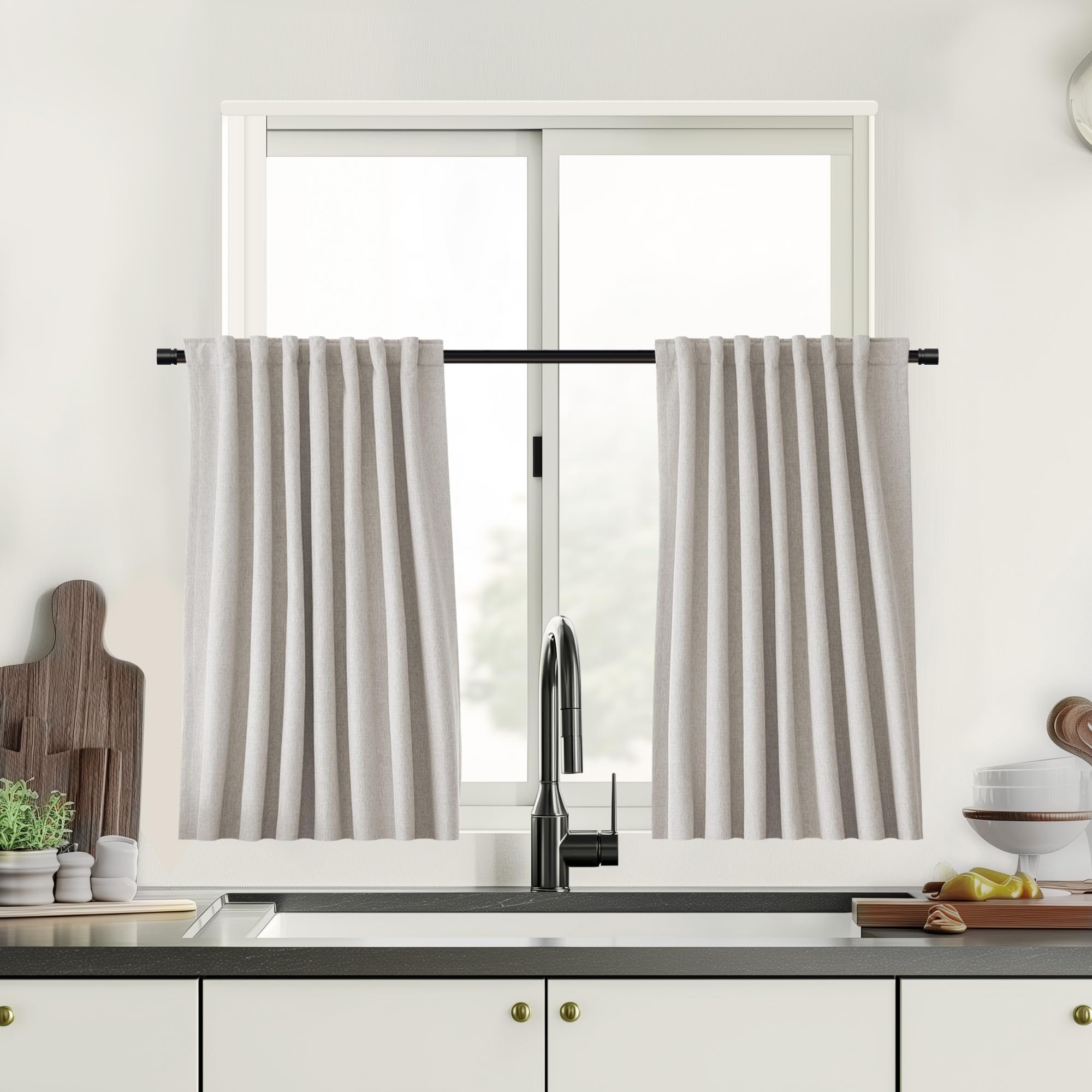 UHITECH Short Blackout Curtains for Bedroom 35 Inch Length Linen Natural Curtain for Living Room Window Cafe Thermal Insulated Room Darkening Drapes