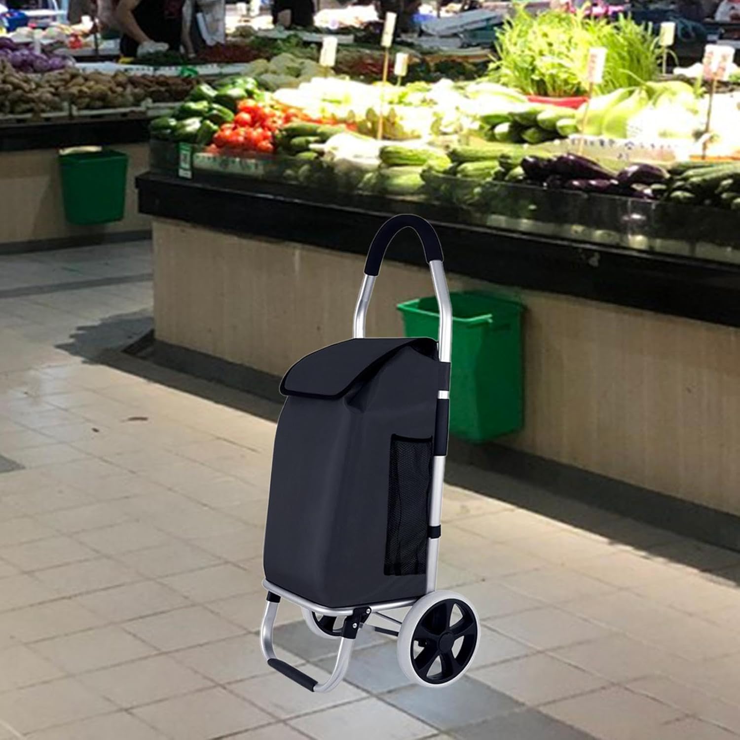 Shopping Cart Bag Storage Bag Spare Bag with Front Pocket Waterproof Fold up Hand Truck Accessories Trolley Replacement Bag, Black