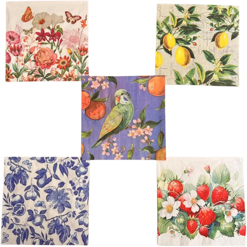 Kit 5 Guardanapos para Decoupage – Papel Decorativo para Artesanato em MDF, Vidro e Papel com Estampas Variadas - Folha Tripla Importado