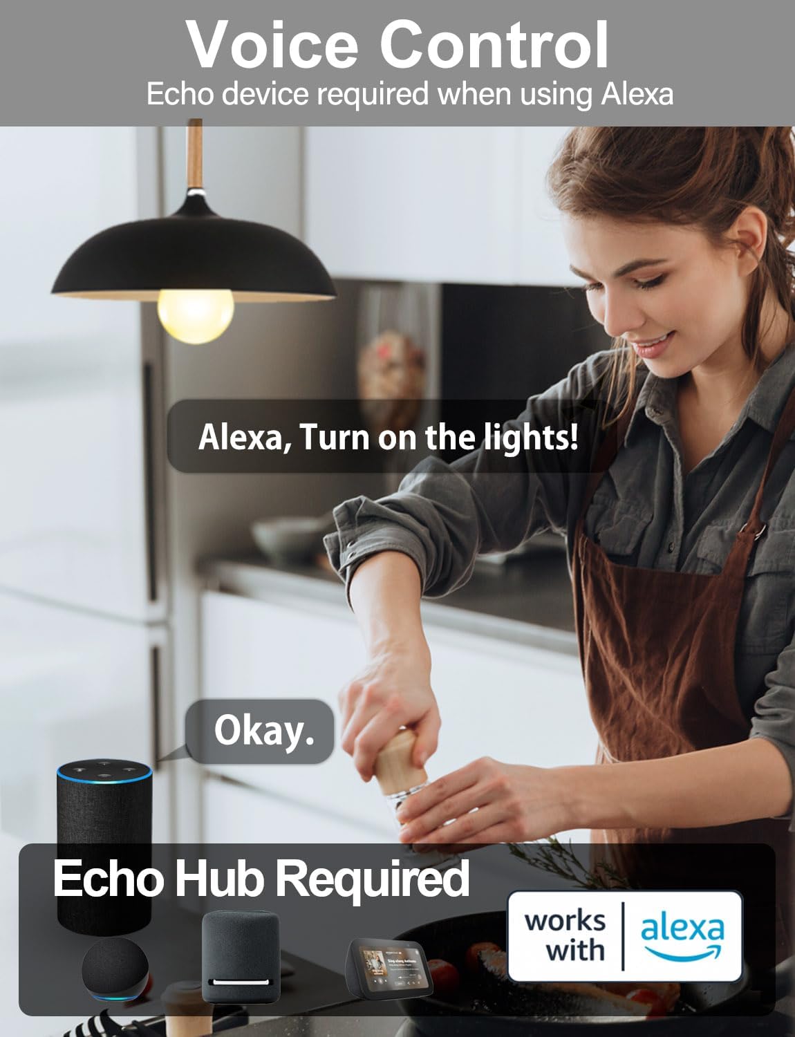 ILC Alexa Light Bulbs, 12W, Smart Light Bulb Compatible with Alexa Required Echo Device, 2700K-6000K Warm White to Daylight Turnable, A19 E26 No Hub Required (6 Packs)