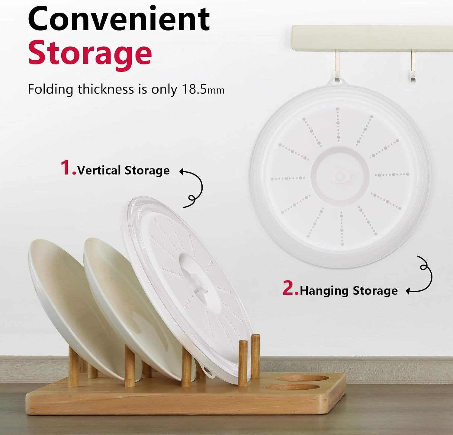 WVM Microwave Splatter Cover Vented for Food with Hook Hole, Splatter Guard & Colander Kitchen Gadget for Food, Meal Prep, Clear, M(11"x3.26")-Pack of 2 image 4