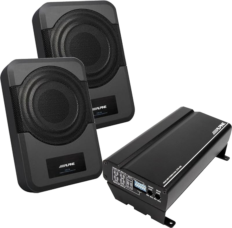 2-Subwoofer PWE-S8 KTA-450 Amplifier Bundle | Bundle includes two PWE-S8 compact 8 in powered subwoofer systems and a KTA-450 4-channel power pack amplifier.