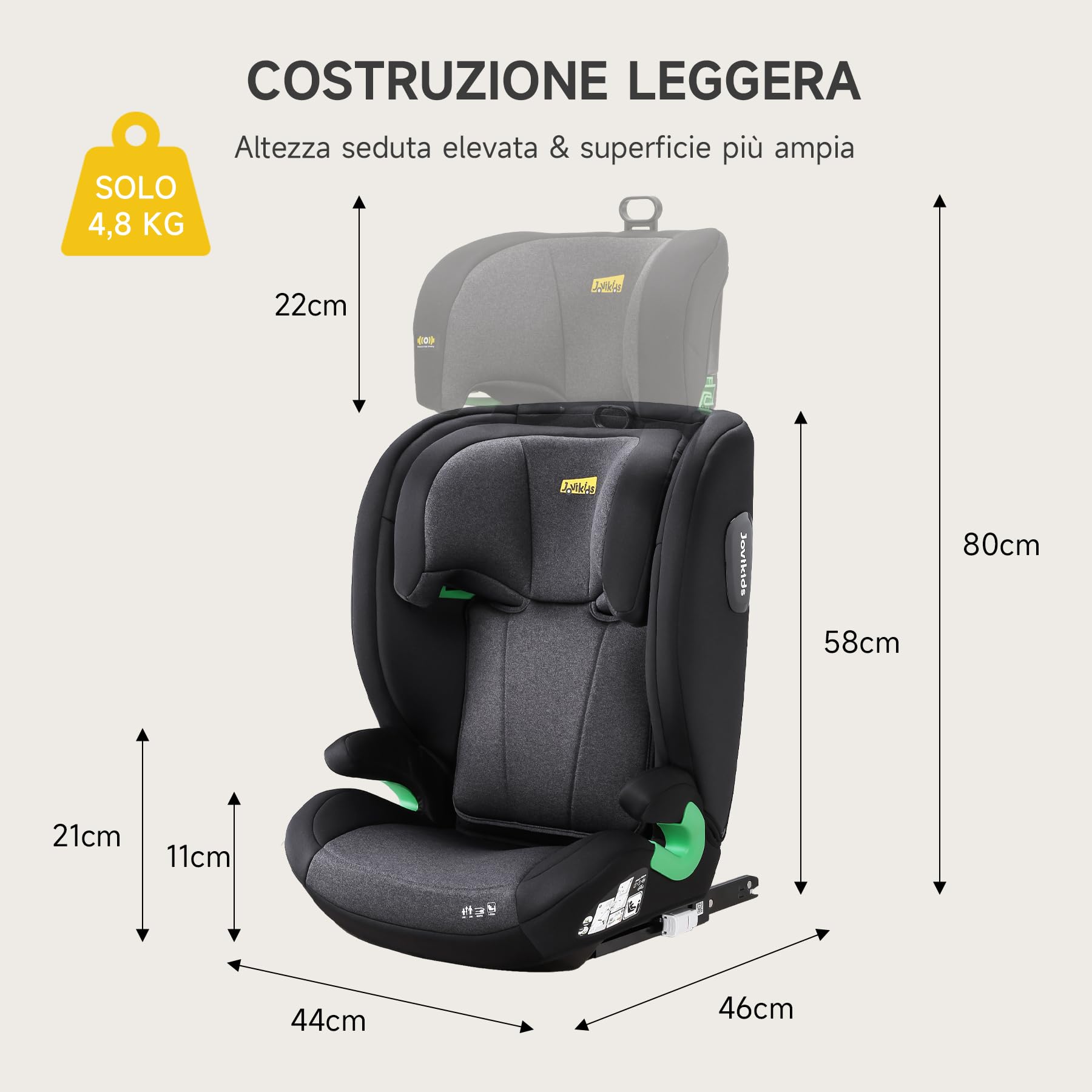 i-Size R129 - Seggiolino auto per bambini da 3,5 a 12 anni (100-150 cm), con schienale regolabile, poggiatesta, protezione dagli urti laterali, léger, Rehausseur Isofix (Nero, Con ISOFIX)
