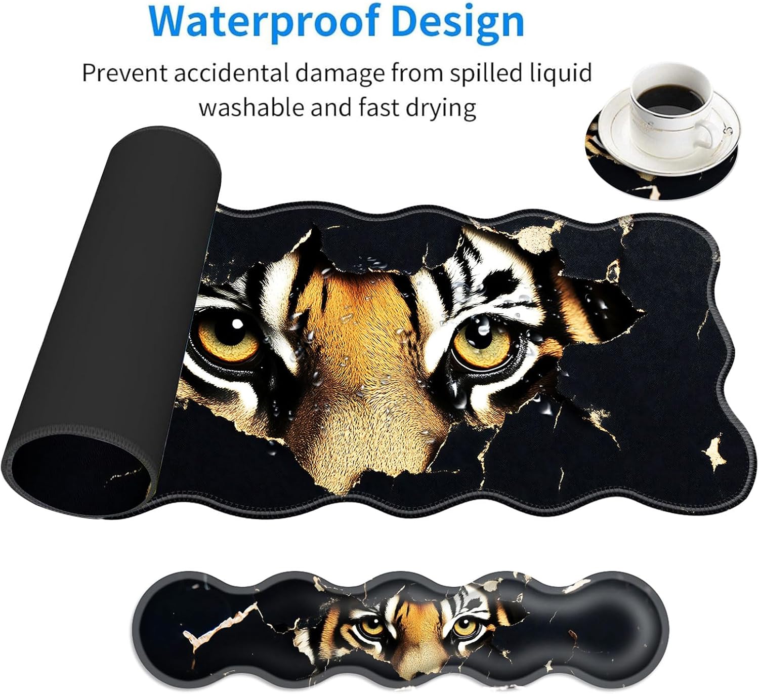 Large Mouse Pad and Keyboard Wrist Rest, Desk Pad for Keyboard and Mouse, 4-in-1 Large Gaming Mouse Pad with Wrist Support, Desk Mat for Home Office Study Game-Tiger Eyes