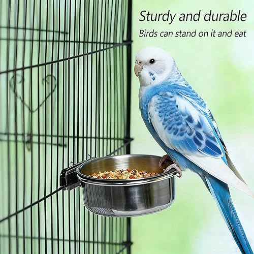 3 Pcs Stainless Steel Bird Food Water Bowls, Parrot Feeding Dish Cups with Clamp Holder Bird Ball Toys for Chinchilla, Cockatiel, Conure, Budgies, Parakeet, Lovebirds, Small Animals (Small)(Small+Medium)