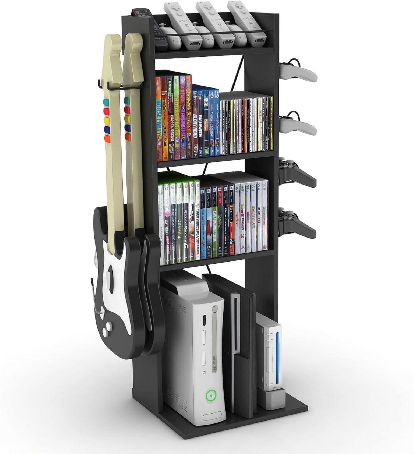 Pemberly Row Video Game Console Organiser Storage Stand 4 Shelves in Black