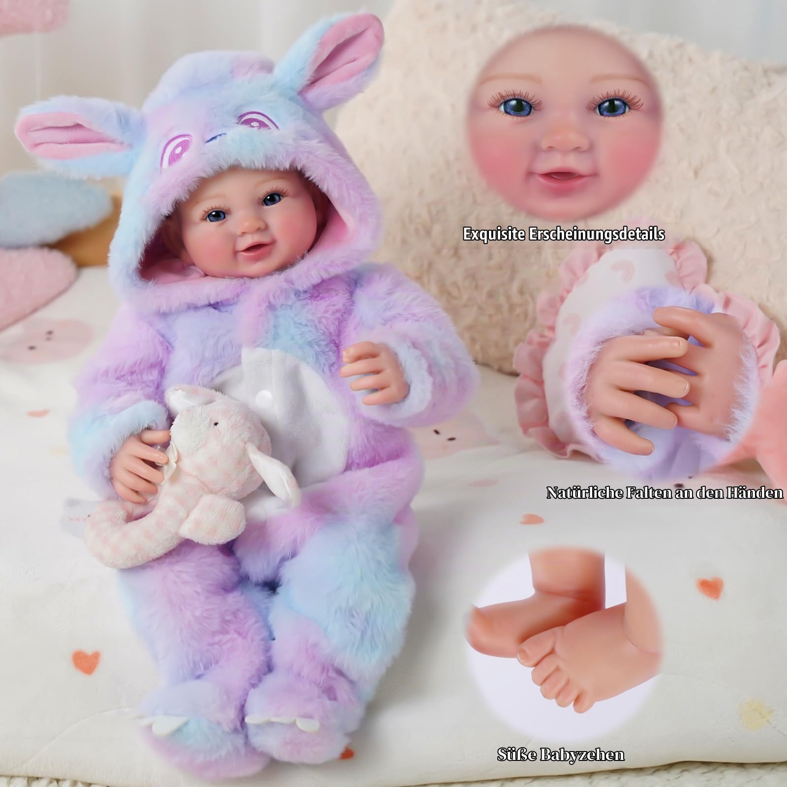 BABESIDE Reborn Puppe–17 Zoll Lebensechte Reborn-Baby Mädchen mit weichem Stoffkörper,Realistische Neugeborenen-Puppen mit süßem Outfit & Zubehör,Geschenk für Kinder ab 3 Jahren
