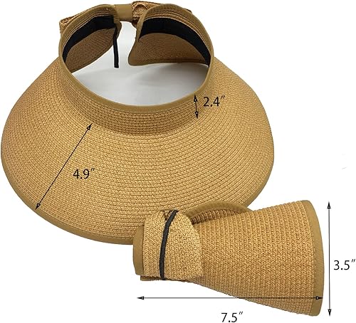 Miniatura 5 de DOOVID Sombreros de paja de verano para mujer, sombrero de ala ancha, protección UV, visera plegable, sombrero de playa para mujer