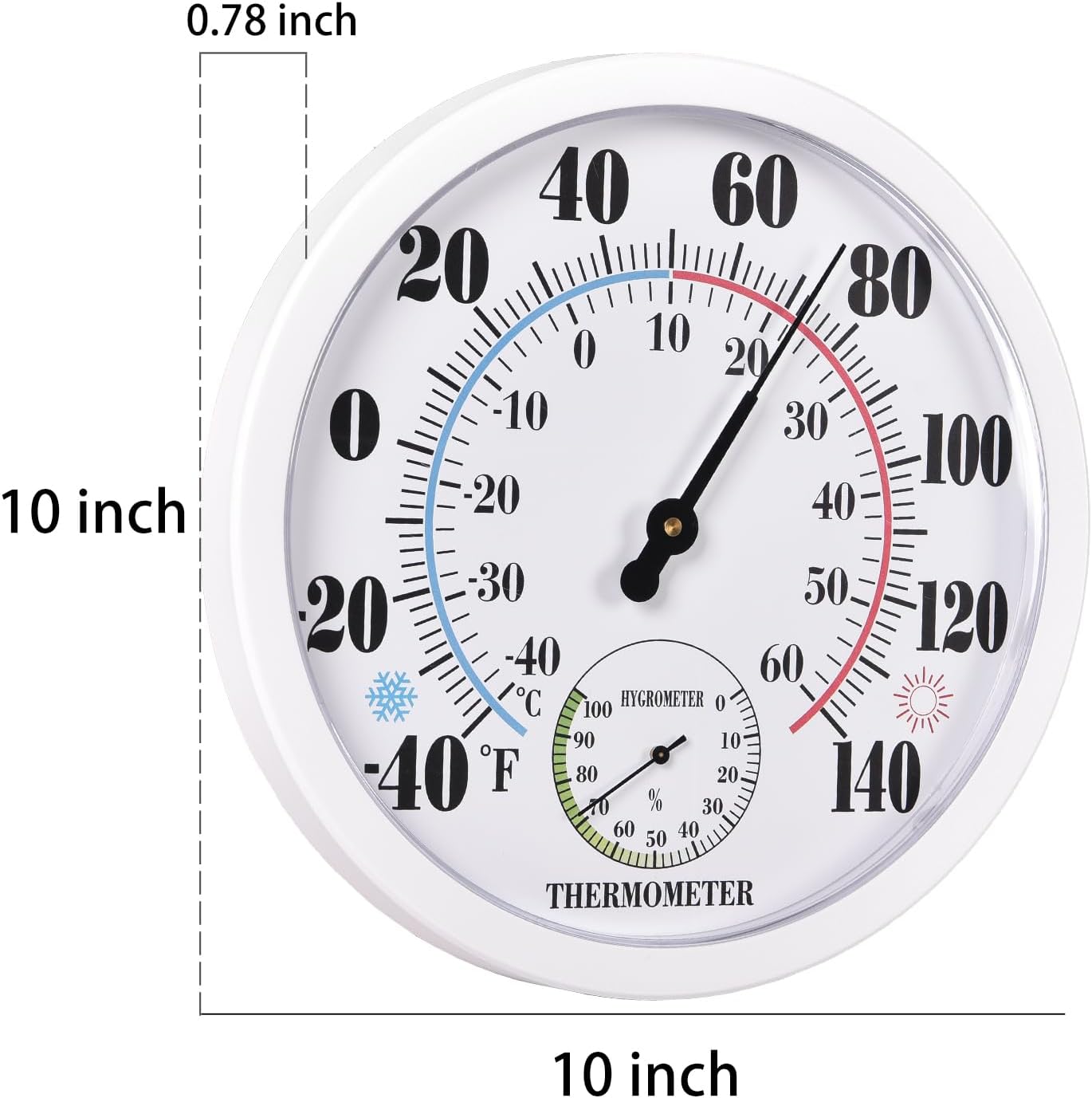 White 10-Inch Indoor Outdoor Thermometer Hygrometer