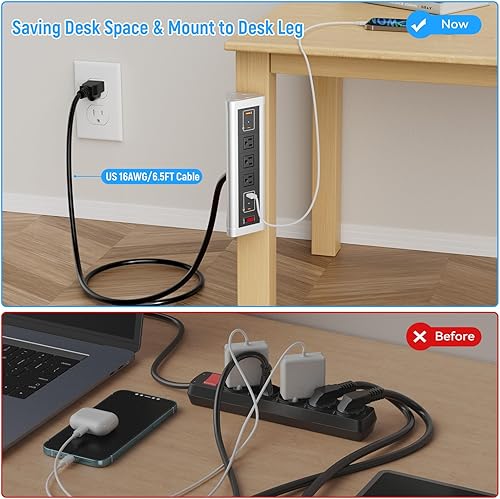 Miniatura 5 de Regleta de alimentación de escritorio con 3 salidas de CA, 2 puertos USB-A y 2 puertos de carga rápida USB-C, tomacorrientes de escritorio con