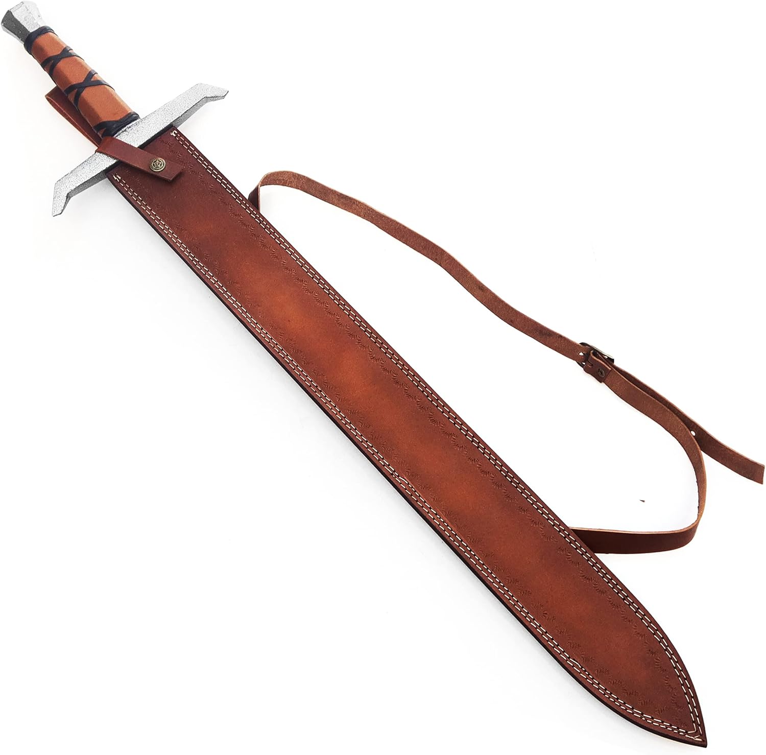 Steel Craft Damascus Steel Handmade King Arthur Excalibur Sword Real Sharp 28.00 Inches Battle Ready Combat Sword with Leather Sheath EL97