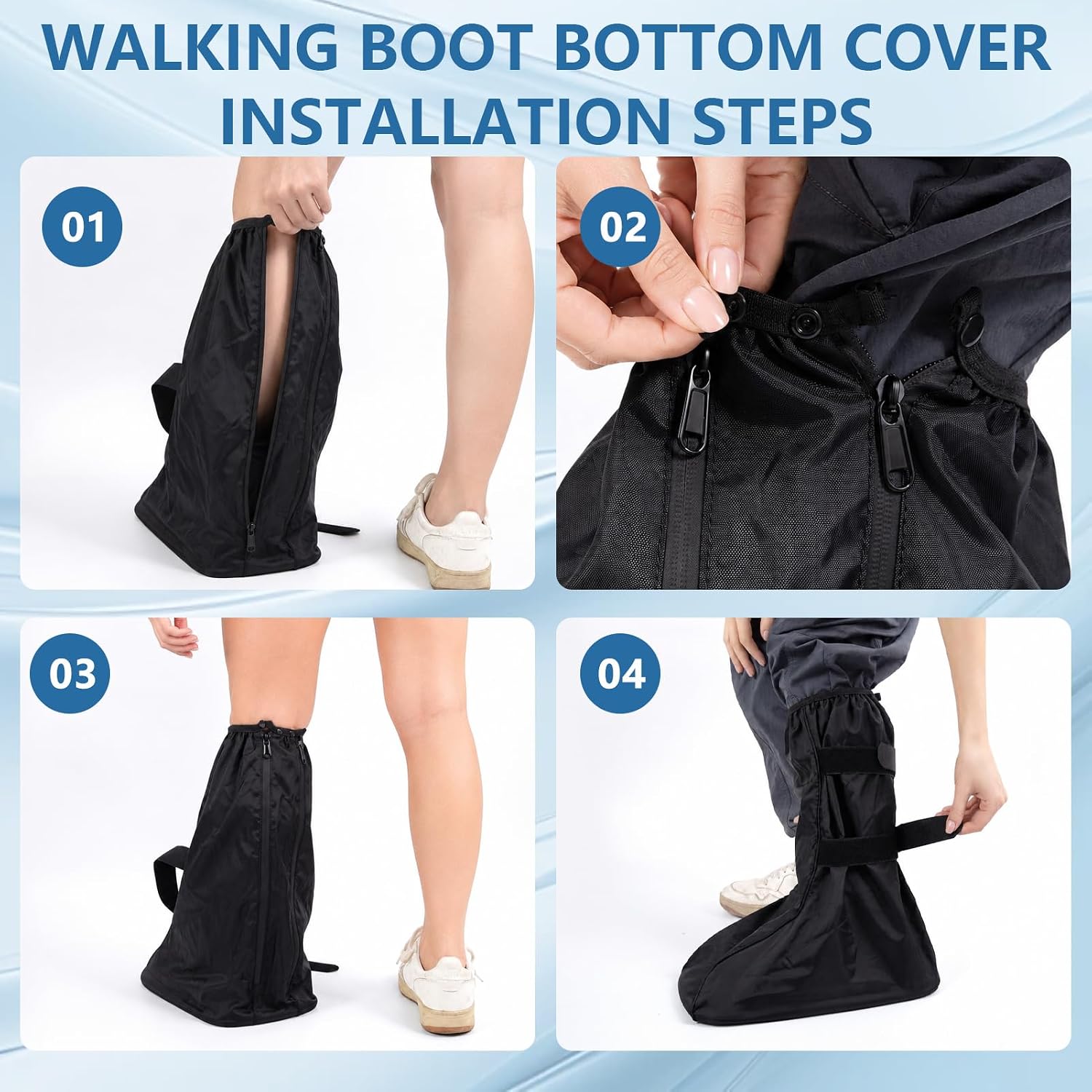 Walking Boot Cover, Adjustable Orthopedic Boot Cast Cover, Cast Fracture Shoe Cover with Non-Slip Rubber Sole, Reusable Walker Boot Covers for Foot Boot Protector (Black, L)